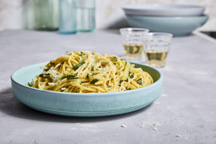 Skip the cream but keep the creaminess in this cheesy  zucchini pasta